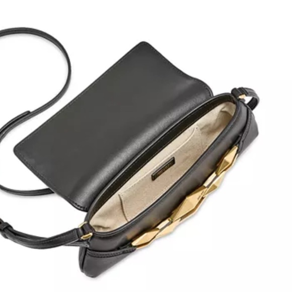 NEW JIMMY CHOO EAST WEST LEATHER SHOULDER BAG BLACK GOLD - Picture 9 of 16